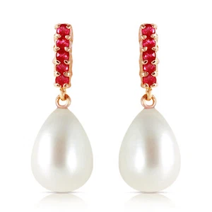 8.4 Carat 14k Solid Rose Gold Ruby Earrings Dangling Briolette Pearl - Picture 1 of 5