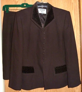KASPER BROWN 2-PC STRAIGHT SKIRT SUIT w/CHEETAH ACCENTS - PETITE 4P - Bild 1 von 5