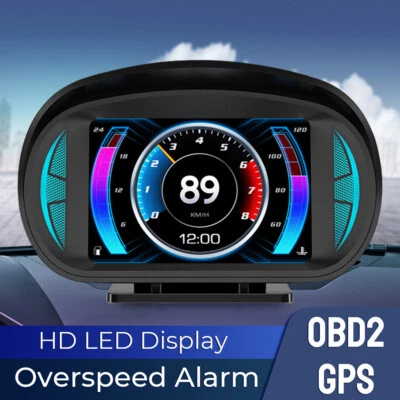 OBD2 GPS HUD Gauge Head Up Car Speedometer Turbo RPM Alarm Temp Digital Display - image 1 of 4
