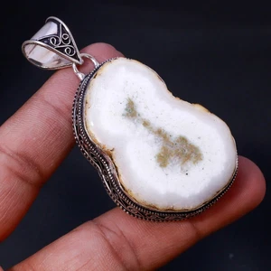 White Solar Quartz Gemstone Handmade Gift Jewelry Vintage Pendant 2.70" SR 2667 - Picture 1 of 7
