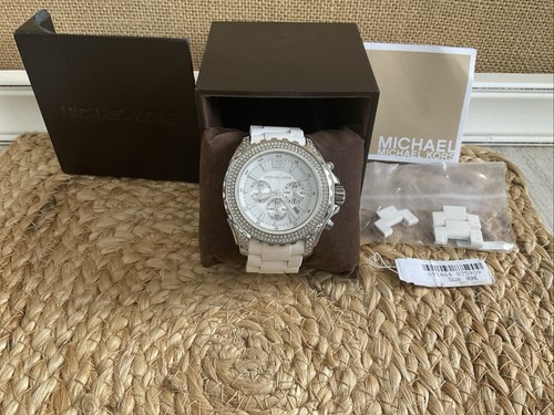 Orologio Michael Kors Donna Al Quarzo Bianco MK 5300 Cristallo Lunetta Accento Funzionante