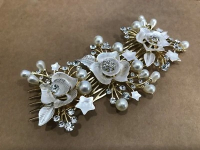 NEW Beautiful bridal wedding rhinestone gold hair comb accessories ha1908 - Image 1 of 4