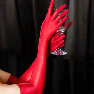 Mujeres Sexy Suave Aceite Brillante Guantes Largos Delgados Transparentes Sin Costuras Alto Elastizado Guantes Foto 1 de 4