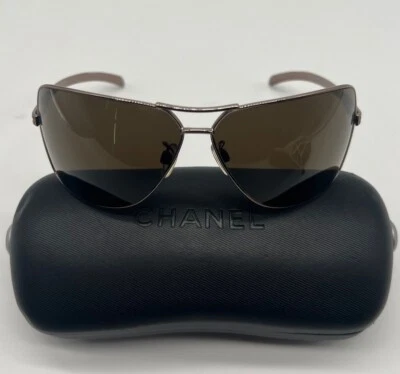 Chanel Brown/Gold 4141-Q Metal Frame and Leather Aviator Sunglasses  - Image 1 of 4