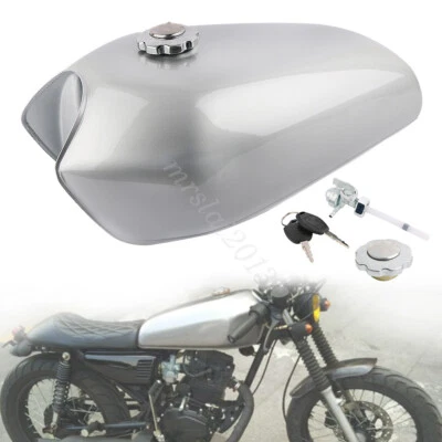 Silver Motorcycle Vintage 9L / 2.4Gal Fuel Tank & Tap For Honda CG125 Cafe Racer - Image 1 of 4