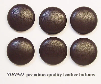 6 MADE IN USA 15/16"  brown genuine leather covered jacket buttons, metal loop - Image 1 of 4