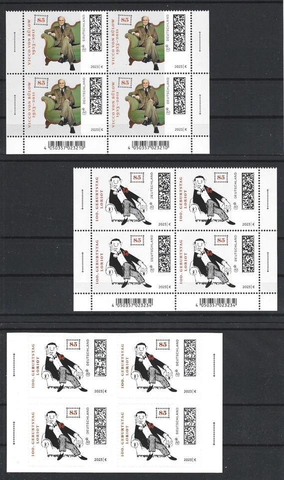Germany November 2023 Loriot Cartoons, Comics Complete Set in Blocks of 4 MNH - Image 1 of 1