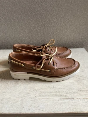 Zapatos Sperry para mujer tostados gruesos barco 2 ojos marrón cordones dorados talla 7 Foto 1 de 4
