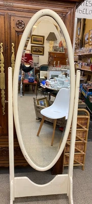 SPECCHIO PSICHE ART DECO GHIACCIO BISEAUTEE TELAIO LEGNO OVALE SU PIEDI... - Immagine 1 di 4