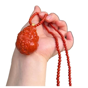 Colgante Pixiu Fortuna Tallada Ágata Nnahong China con Cuentas Tejidas a Mano Collar B - Imagen 1 de 8