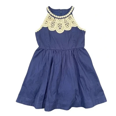 Lilly Pulitzer Kinley Dress in Navy Blue Gold Lace Sz 14 Girls - Image 1 of 4
