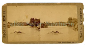 New York City NYC - VIEW TO BOW BRIDGE CENTRAL PARK - American Views Stereoview - Picture 1 of 2