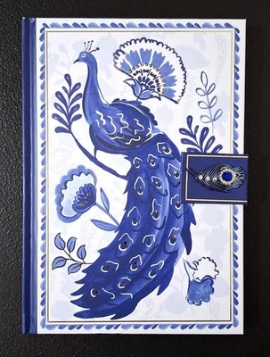 PUNCH STUDIO blue floral Azure PEACOCK 6" W x 8.5"  208pg Jeweled diary Journal - Image 1 of 4