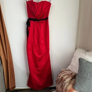 NWT Vera Wang Red Maxi Long Satin Sleeveless Bow Tie Red Dress Sz 8 - Picture 1 of 10