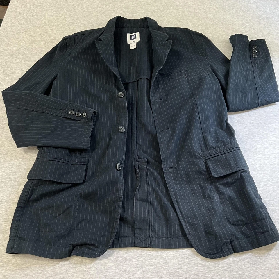 GAP Blazer Mens Large Navy Pinstripe Canvas Unstructured Jacket Casual 2010's - Image 1 of 4