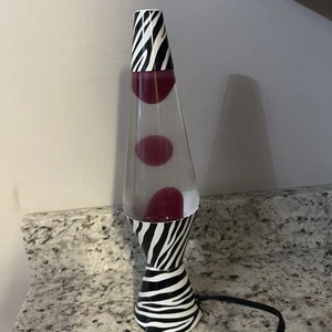 Lava Lamp Zebra Print Black White Theme Clear Liquid Pink Lava 14.5” Tall - Bild 1 von 6