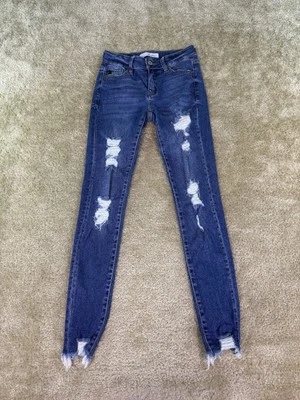 Pantalones de mezclilla ajustados de tiro bajo elásticos desgastados talla 1 24 D238 KanCan KC7103D para mujer Foto 1 de 4