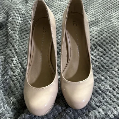 LC Lauren Conrad 女式 Johanna 米色漆皮高跟鞋 6M 码 — 第 1/4 张图片