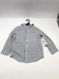 Lucky Brand Boys Hooded Long Sleeve Button Down Striped Woven Shirt XS 4/5 - Picture 1 of 5