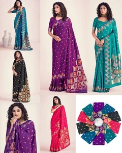 Indian Wedding Wear Soft Lichi Silk Saree With Blouse For Women & Girls - Imagen 1 de 20