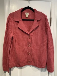 L.L. Cardigan Bean taglia M rosa manica lunga colletto bottoni davanti maglia waffle - Foto 1 di 10