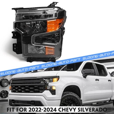 For 2022 2023 2024 Chevy Silverado 1500 Black Halogen Headlight Driver LH w/Bulb Foto 1 de 4