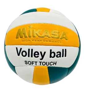 Mikasa Soft Touch Volleyball Green Yellow White Indoor Outdoor Game | Size 4 - Picture 1 of 3