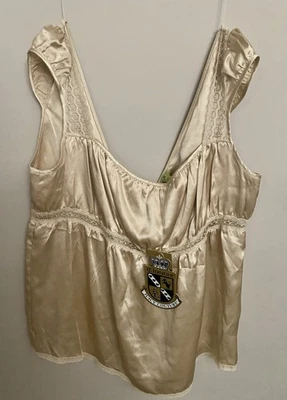 Vintage NWT Juicy Couture Carolyn Gold 100% Silk Babydoll Top MOP Buttons Y2K L - Изображение 1 из 4