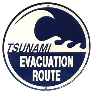 TSUNAMI EVACUATION ROUTE Señal de tráfico de metal Náutica Tiki Bar Pub Pared Playa Decoración - Imagen 1 de 1