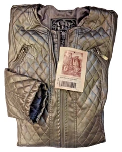 Last Kiss Women's Quilted Silver Faux Leather Full Zip Jacket Size M New - Picture 1 of 5