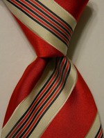CHARLES TYRWHITT Men's 100% Silk Necktie Designer STRIPED Red/White/Blue GUC