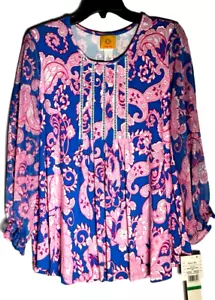 $60 NWT Ruby Rd. Women's Bright Bloom Knit Top Size L - Picture 1 of 7