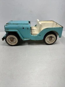 VINTAGE 1960's TONKA JEEP TURQUOISE - 10" LONG - PRESSED STEEL - GOOD PROJECT - Picture 1 of 11
