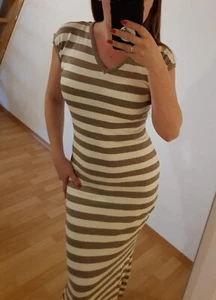 womens maxi knitted dress striped v-cut on back one size cappuccino 8-10-12 - Picture 1 of 8