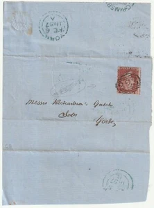1857 LINCOLNSHIRE =323= GRIMSBY NUMERAL 1d STAR WRAPPER TO YORK SOLICITORS - Bild 1 von 1