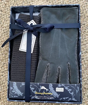 Tommy Bahama Gorro Gamuza Guante Conjunto Mezcla Lana Merino Gris $120 Para hombres L/XL Foto 1 de 4