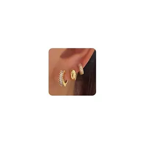 Gold Hoop Earrings Set for Women 14K Gold Plated Small Gold Earrings Sets for... - Picture 1 of 8