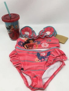 Girls Disney Store Swim Suit Elena Of Avalor 2 Piece Size 3 & Bonus Elena Cup - Picture 1 of 5