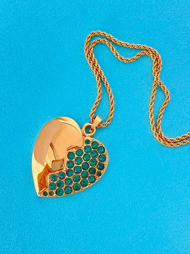 SAINT LAURENT (YSL) COLLANA VINTAGE YSL YVES SAINT LAURENT CUORE SPEZZATO STRASS VERDE