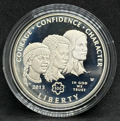 2013-W Proof Girl Scouts Centennial Commemorative 90% Silver Dollar Box & COA! - Image 1 of 3