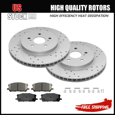 Front Drilled Disc Rotors + Brake Pads for Lexus RX330 RX350 Toyota Highlander - Image 1 of 4
