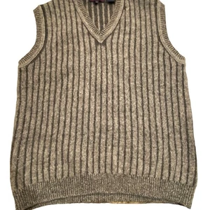 Chaleco Suéter Jessi Lee Para Hombres Talla Mediana Lana de Cordero Gris Rayas - Imagen 1 de 7