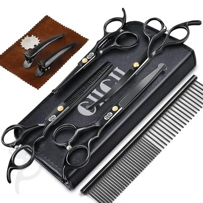 CIICII Dog Grooming Scissors Kit, 10-In-1 Professional Pet Grooming Scissors ...