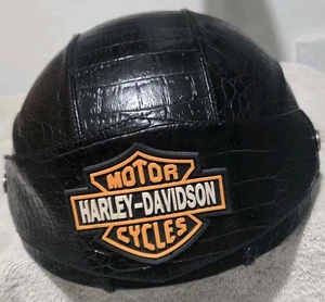 MEDIO CASCO VINTAGE HARLEY DAVIDSON CUERO COCODRILO NEGRO - Imagen 1 de 21