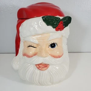 Contenitore barattolo biscotti Babbo Natale ammiccante slitta campanella bistrot Natale vacanze vintage - Foto 1 di 10