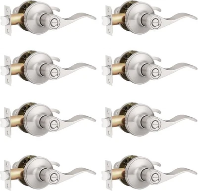 Pacote com 8 alavancas de porta de privacidade de níquel escovado maçanetas de porta de banheiro de quarto sem chave - Imagem 1 de 4