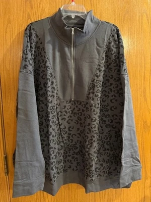 Pullover gris Livi Lane Bryant para mujer talla 30/32 estampado animal Qtr cremallera Foto 1 de 4