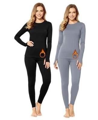 Patelai 2 件装女式保暖内衣抓绒衬里中号黑色/浅灰色 — 第 1/4 张图片