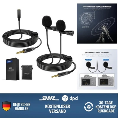 Lavalier Mikrofon Set Doppel 2m + 4m Verlängerung für Vlog Podcast Kamera
