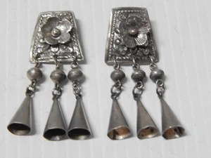 VINTAGE / ANTIQ SUPERB QLTY ORNATE MEXICAN STERLING SILVER EARRINGS- OAXACA A+ - Picture 1 of 6